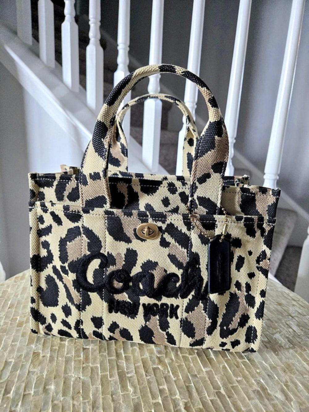 Coach Cargo Tote Bag 26 With Leopard Print Brown & Black